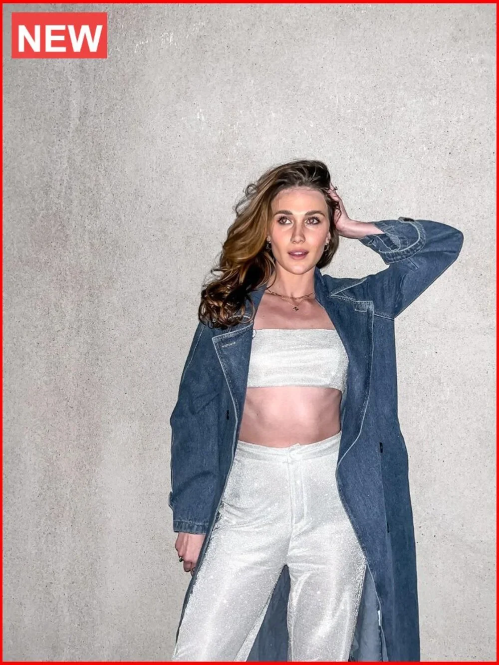 Vintage Notched Collar Double Breasted Plus Size Denim Jacket Trench Coat with - Picture 7 of 7